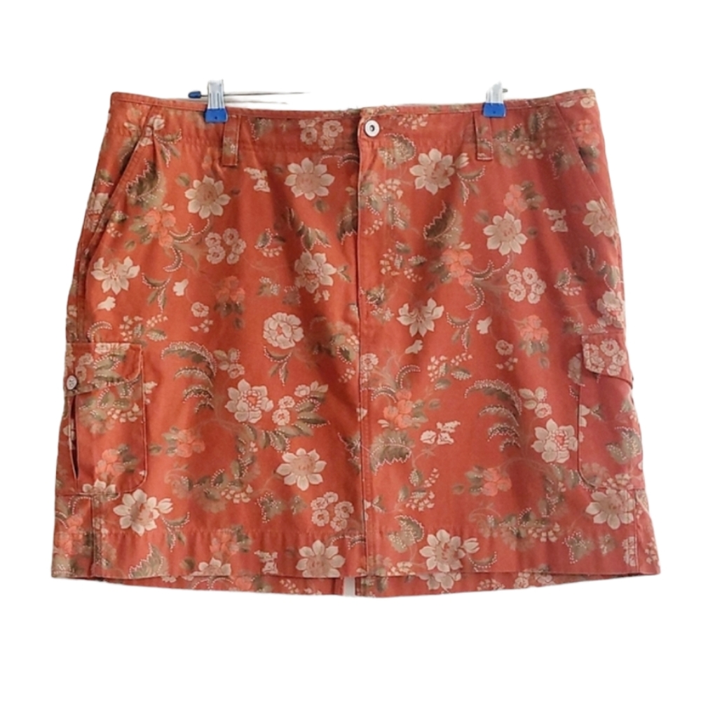 Eddie Bauer Vintage 90s Cargo Skirt Rust Tan Green Floral  5 pkts Womens Size 20